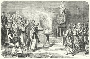 Sacerdotes fazendo um sacrifício no Antigo Egito (gravura) de German School