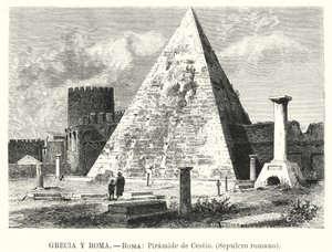 Pirâmide de Cestius, túmulo de Gaio Cestius, Roma (litho) de German School