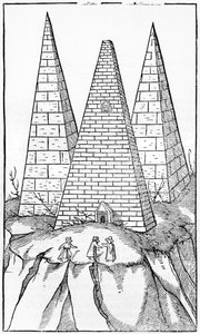 Pirâmides do Egito, ilustração de Cosmographie Universelle por Sebastien Munster (1488-1552) Basel, publicado em 1554 de German School