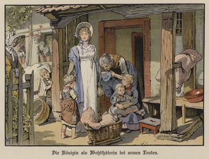 Rainha Santa Luísa da Prússia, benfeitora para os pobres (cor litho) de German School
