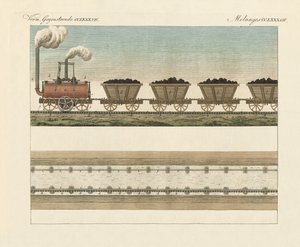 Ferrovias e Steamtrans (gravura colorida) de German School