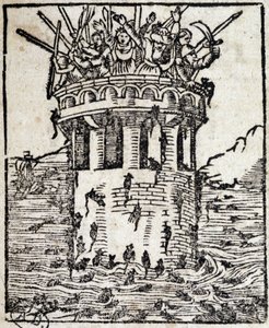 Ratos atacando uma torre - Gravura alemã do século XVI de German School
