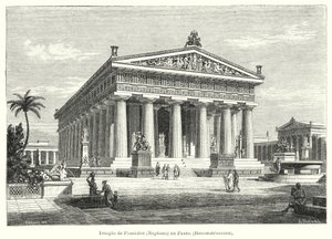 Reconstrução do Antigo Templo Grego de Poseidon, Paestum, Itália (litho) de German School