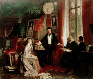 Richard Wagner com Franz Liszt e a filha de Liszts Cosima de German School