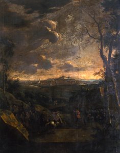 Cavaleiro antes de uma vista do Castelo de Gotha e Friedenstein, 1751-1800 de German School