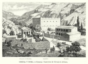 Estrada de Eleusis para Atenas, Grécia (litho) de German School