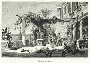 Imperador Romano Tibério na ilha de Capri (gravura) de German School