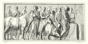 Procissão romana com animais do sacrifício (gravura) de German School