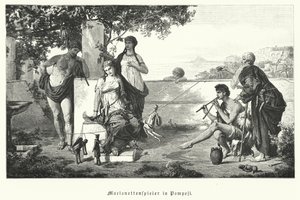 Marionetistas romanos em Pompeia (gravura) de German School