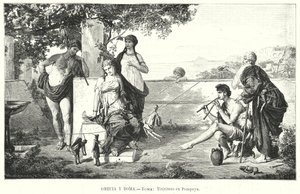 Marionetistas romanos em Pompeia (litho) de German School
