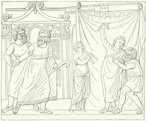 Cena de teatro romana, possivelmente de Andria, uma peça de Terence (gravura) de German School