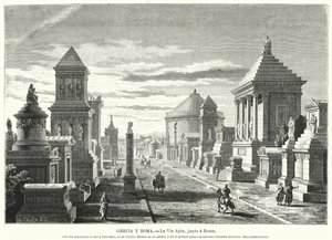Túmulos romanos ao longo da Via Ápia no marcador de três milhas (litho) de German School
