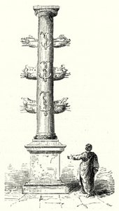 Coluna Rostral de Gaio Duilius, comemorando a vitória naval romana sobre os cartagineses na Batalha de Mylae em 260 AC (gravura) de German School