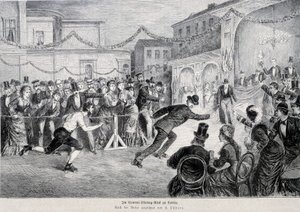 Corrida de roleta de skate em Berlim em 1878. de German School