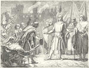 Rudolf de Habsburg, o recém-eleito Rei da Alemanha, saudado pelo povo de Basileia de German School