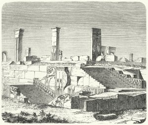 Ruínas do Palácio de Xerxes em Persepolis (gravura) de German School