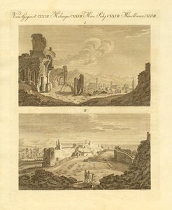 Ruínas da antiga cidade de Sagunto em Espanha (gravura colorida) de German School