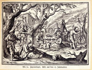 Pessoas do meio rural na Idade Média. Gravura alemã do século XVIII. Anônimo. Bibl. das Artes Deco. de German School