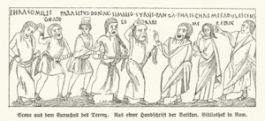 Cena de Eunuchus (O Eunuco), comédia do dramaturgo romano Terence (litho) de German School