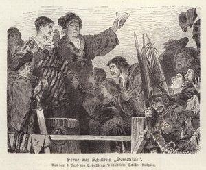 Cena da peça inacabada Demetrius (gravura) de Friedrich Schiller de German School