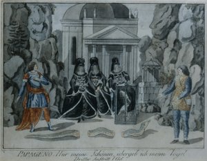 Cena da Flauta Mágica de Wolfgang Amadeus Mozart (caneta e tinta e wc sobre papel) de German School