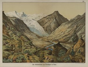 Glaciar Schlatenkees no Venediger, Tirol, Áustria (cor litho) de German School