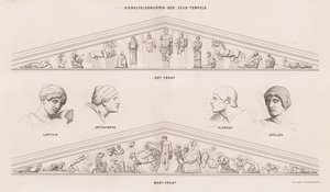 Esculturas dos pedimentos do Templo de Zeus, Olympia, Grécia (gravura) de German School
