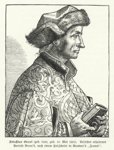Sebastian Brant, humanista e satirista da Renascença alemã (gravura) de German School