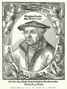 Sebastian Muenster, cartógrafo alemão, cosmógrafo e autor de Cosmographia, a mais antiga obra que descreve o mundo em alemão (gravura) de German School