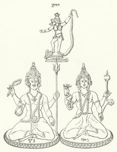 Shiva, Vishnu e Krishna, deuses hindus (gravura) de German School