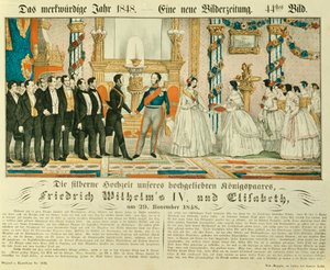 Aniversário de casamento de prata de Frederico Guilherme IV da Prússia e sua esposa Elizabeth Ludovika da Baviera, 1848 (cor lito) de German School