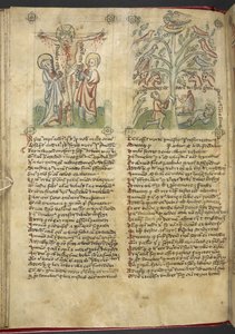 Sloane 361, f.26v Nabucodonosor vê uma árvore em sonho; a Crucificação, de 