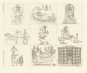 Algumas descrições da mitologia indiana (gravura colorida) de German School