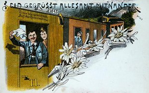 Cartão postal de saudação de lembrança, c.1900 (lito a cores) de German School
