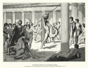 Jovens espartanos fazendo exercícios de ginástica, Grécia Antiga (gravação) de German School