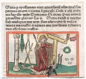Espelho de contenção humana: A Virgem Maria Superando um Diabo, 1400 de German School