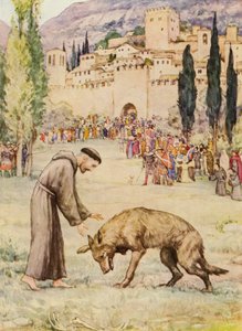 São Francisco e o lobo de Gubbio (litografia a cores) de German School