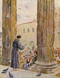 São Francisco a pregar o seu primeiro sermão (litografia a cores) de German School