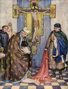 São Francisco renuncia ao seu pai perante o bispo de Assis (litografia a cores) de German School