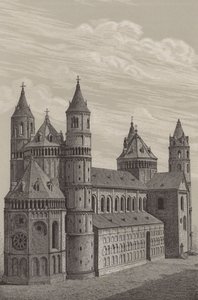São Pedro Dom, a catedral em Worms, Alemanha (litho) de German School