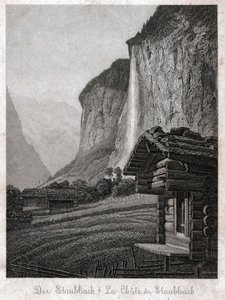 Cachoeira de Staubbach. (gravura, ca. 1830) de German School