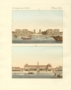 Estranhos edifícios em Inglaterra (gravura colorida) de German School