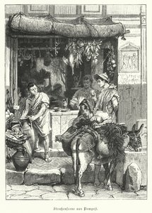 Cena de rua na antiga cidade romana de Pompeia (gravura) de German School