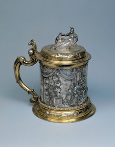 Tankard, o corpo perseguido com uma cena representando Alexandre e a lenda do nó górdio, Danzig, c.1680 (pacote prata dourada) de German School