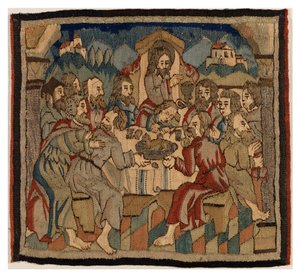 Painel de tapeçaria com cenas da Paixão de um antepêndio, da Alta Renânia (lã e linho) de German School