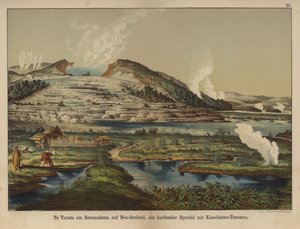 Te Tarata (Terraço Branco), depósitos de sílica geotérmica sinterizada na margem do Lago Rotomahana, Nova Zelândia (cor litho) de German School