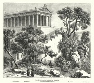 Templo de Poseidon, Kalaureia, Grécia, onde Demóstenes tomou santuário antes de tomar veneno em 322 AC (gravura) de German School