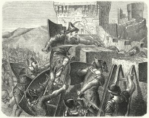 Os babilônios invadindo as muralhas de Jerusalém (gravura) de German School