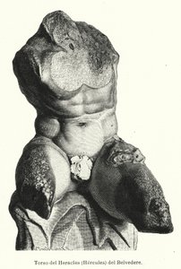 O Torso de Belvedere, escultura romana tradicionalmente considerada uma representação de Hércules (litho) de German School