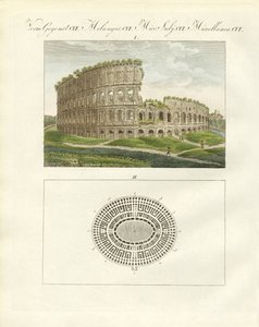 O Coliseu ou o anfiteatro do Imperador Flavius Vespasianus (gravura colorida) de German School